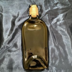 Hand-made, welded wine bottle. Catch all or decoration. Olive green. Unique!